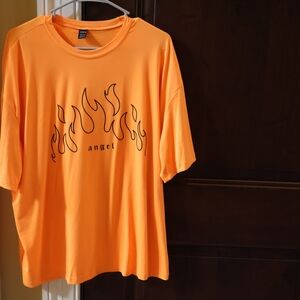 SHEIN Orange Short Sleeve Tee with Black Flame Graphic